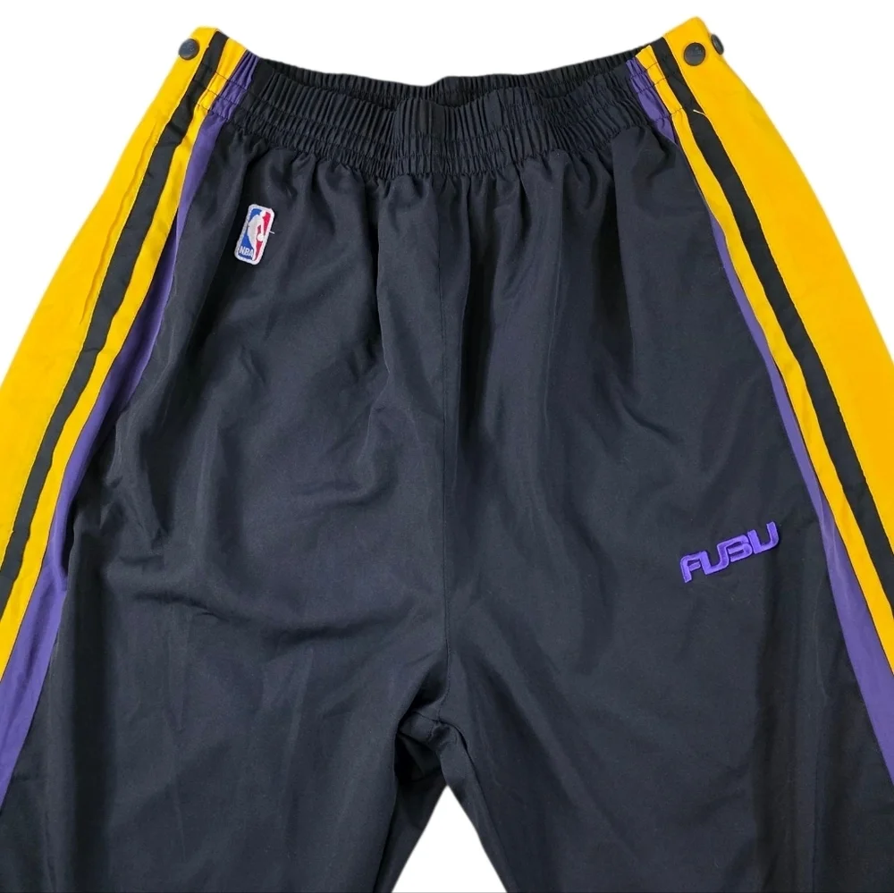 Vintage FUBU NBA Tearaway Track Pants XXL Black Yellow Purple Snap Sides